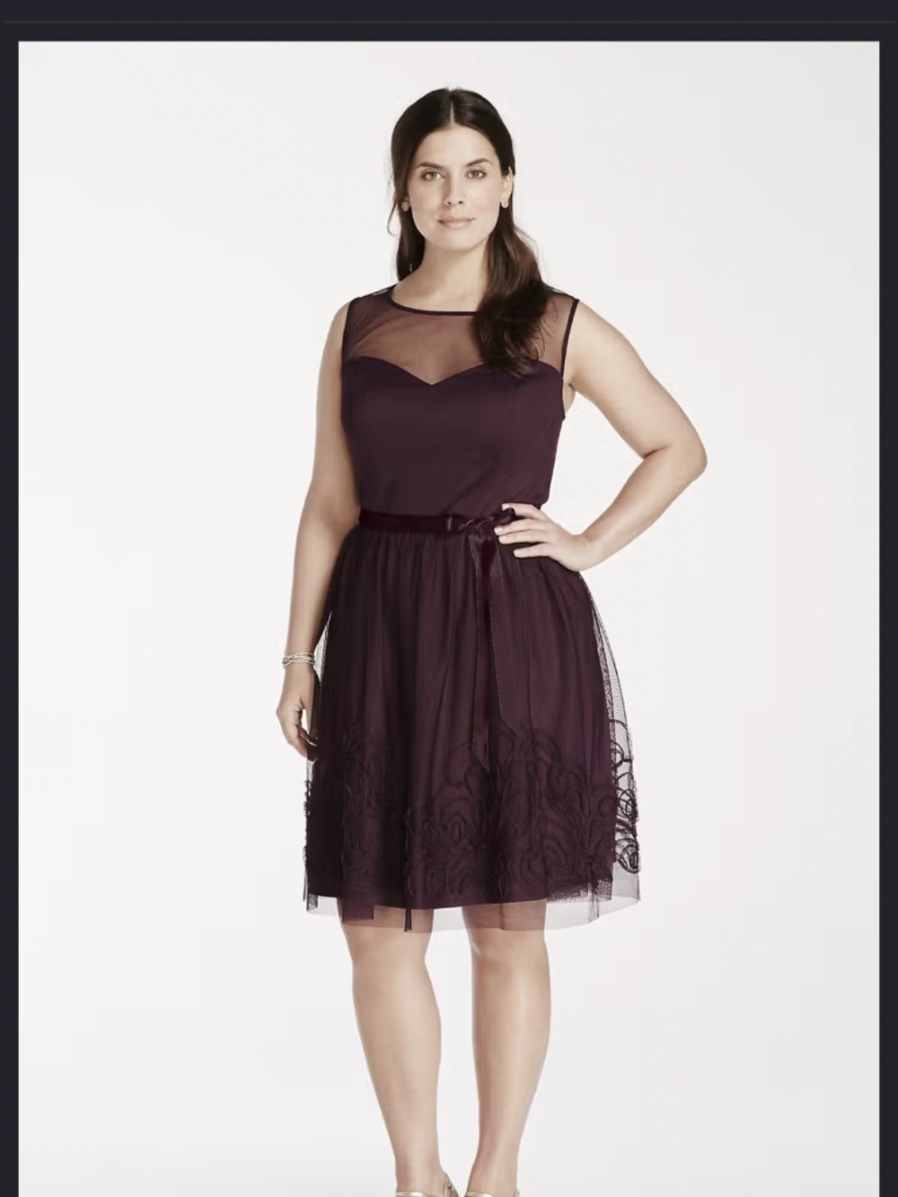Eliza J. Fit and Flare Illusion Neckline Dress in rich plum eggplant purple
